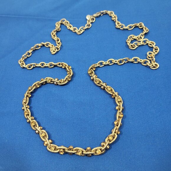 Loft Gold-Tone Twisted Rope Chain Necklace With Golden Rhinestones - Picture 3 of 5